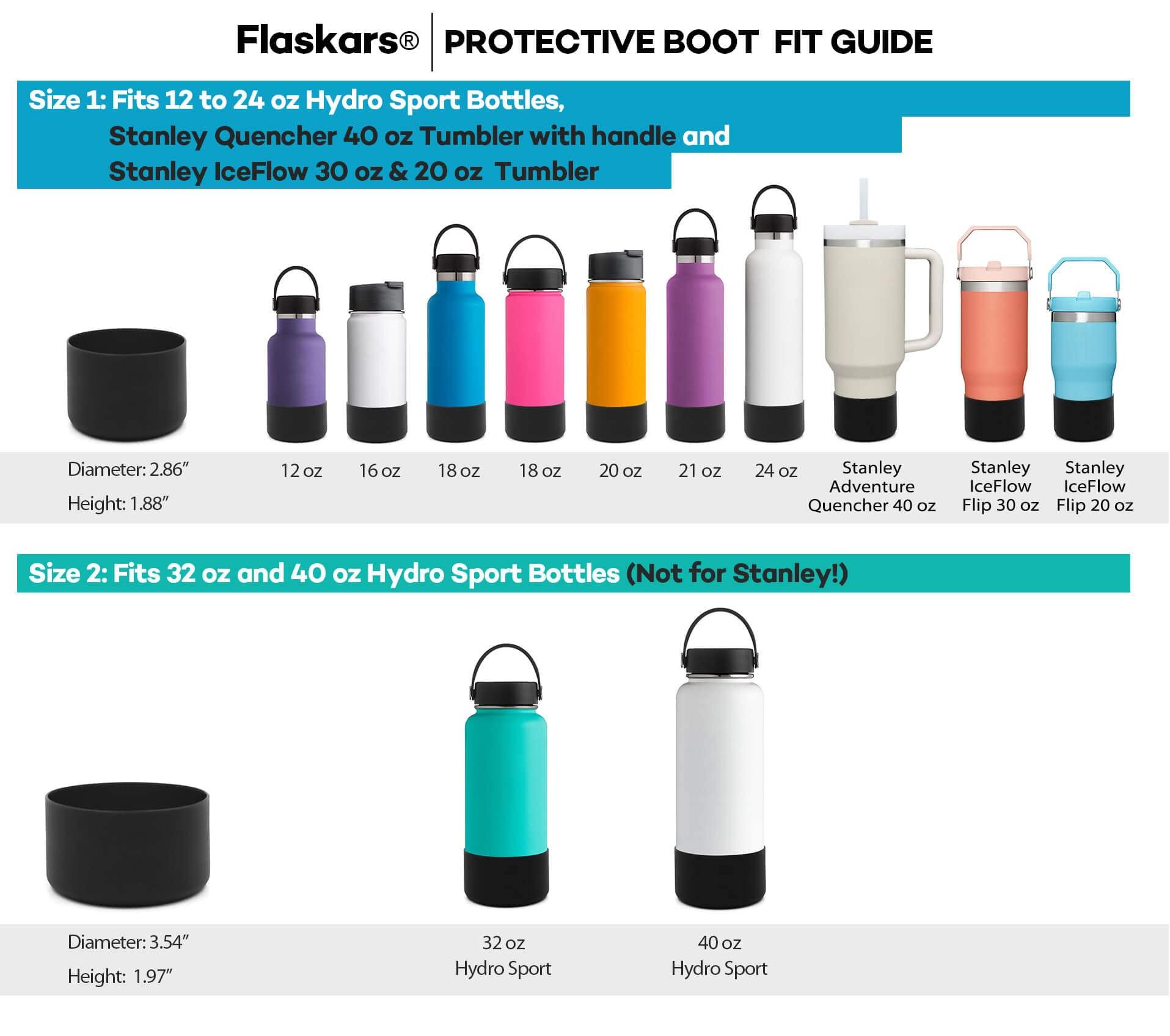 Flaskars Flaskars Protective Silicone Boot for 12oz - 40 oz Hydroflask Water Bottles Anti-Slip Bottom Sleeve Cover Bumper (Fits 32 and 40 OZ, Black)