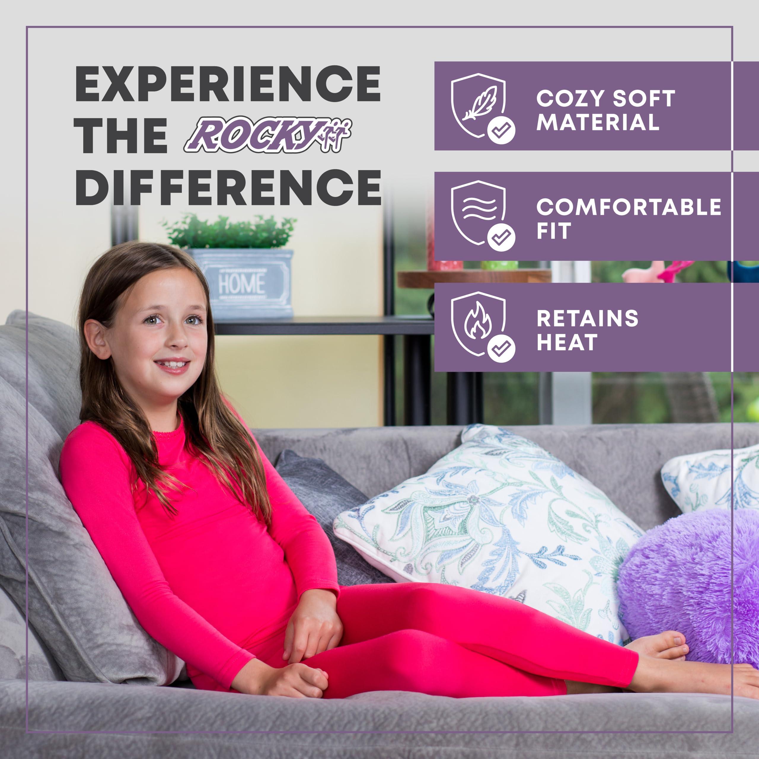 Rocky Rocky Thermal Underwear Kids Girls Thermal Underwear Set Toddler Long Johns kid Thermals Kid Base Layer kids thermals top bottom set Winter Clothes Shirt Pants Ski/Extreme Cold (Seafoam Stripe, XS)