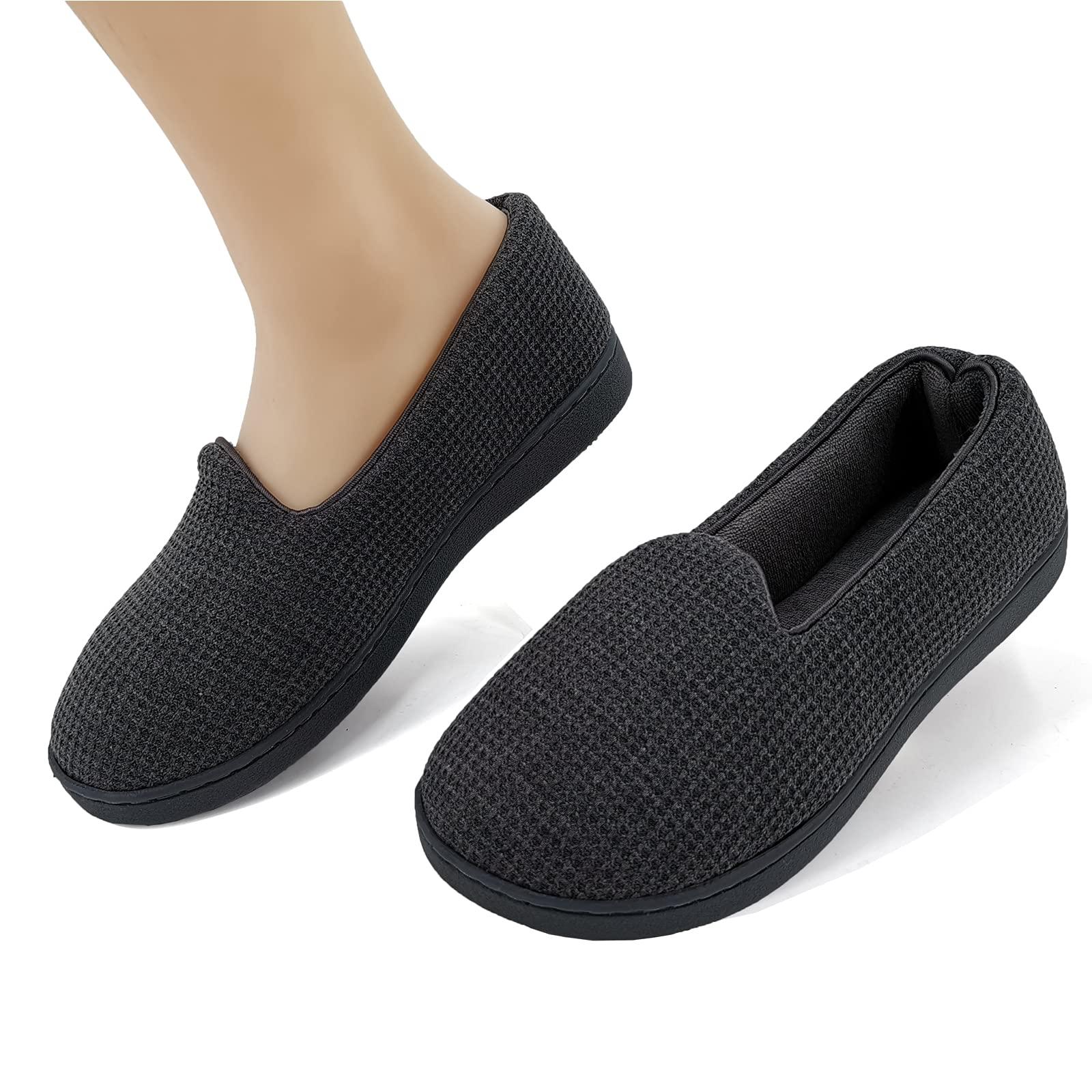 ofoot ofoot Womens Comfortable Memory Foam House Slippers Indoor Flat Shoes With Back Cotton Terry Cloth Lining Non Slip Soles (Charcoal Grey, US 9.5-10)