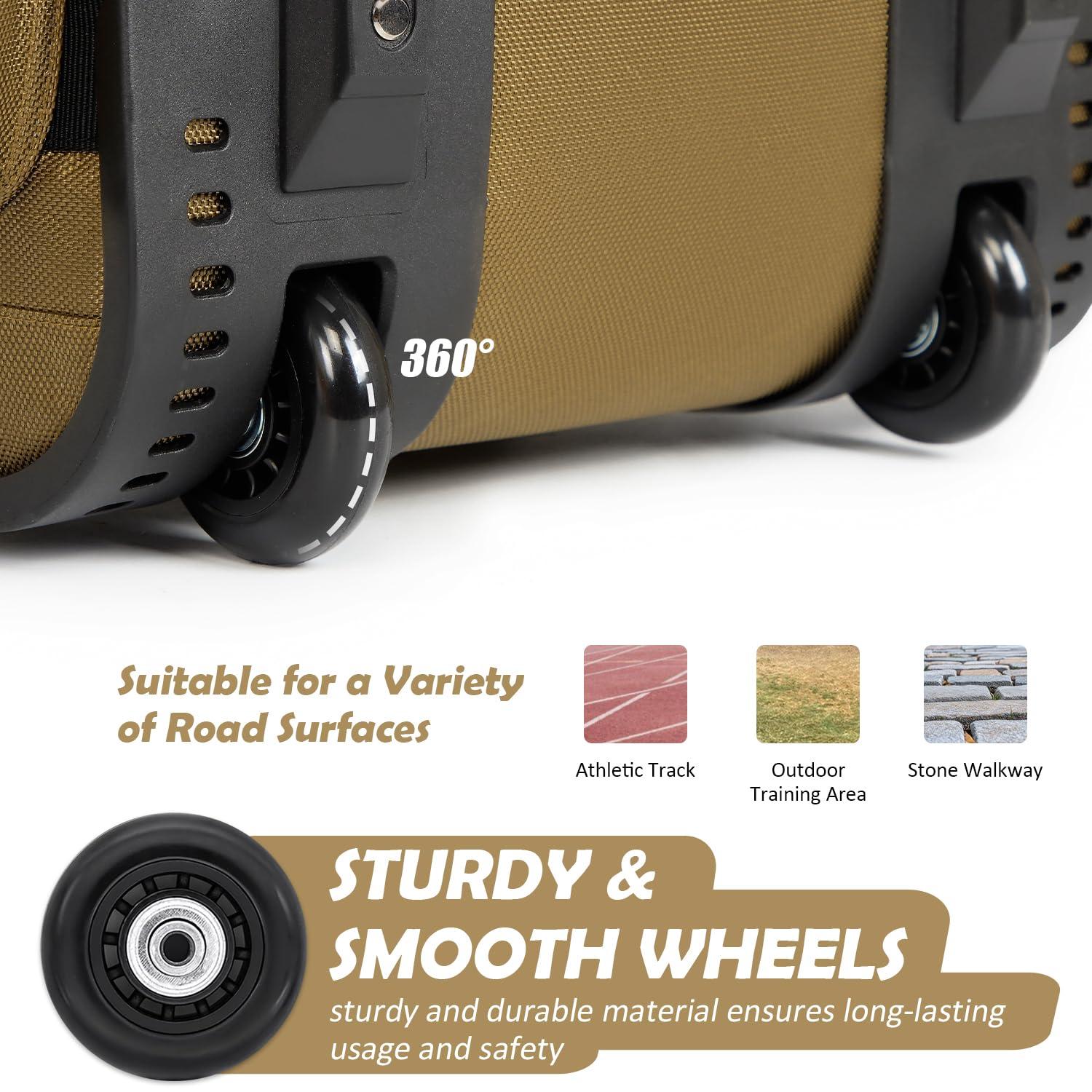 SunForMorning SunForMorning Large Catcher Gear Bag with Wheels Rolling Baseball Catcher Bag Tactical Style for 4 Bats with Multiple Pockets & Fence Hook, Brown