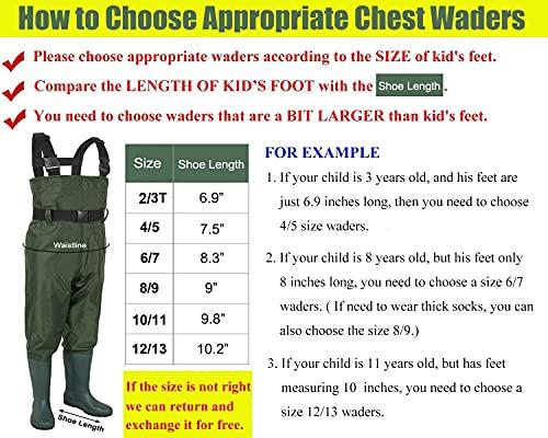 LANGXUN LANGXUN Chest Waders for Kids, Lightweight and Breathable PVC Fishing Waders for Toddler & Children, Waterproof Hutting Waders for Boys and Girls, Age 6/7 Little Kid
