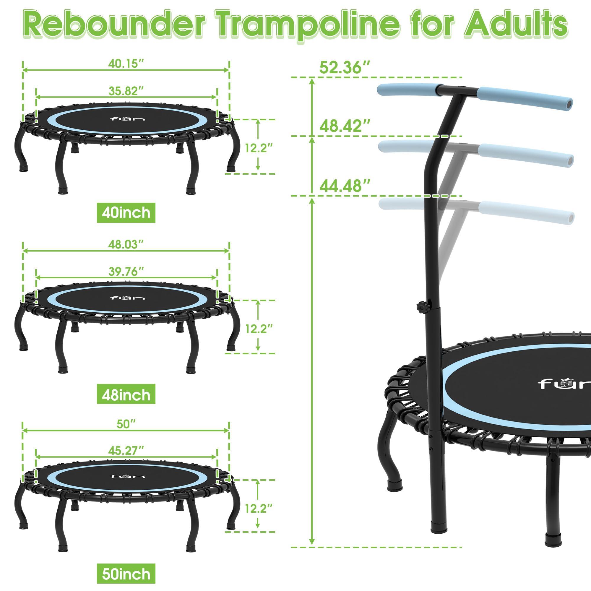Jump Into Fun Jump Into Fun 40" Rebounder Mini Tranpoline Indoor for Adults, 330LBS Foldable Fitness Tranpoline Adults with Adjustable T-Bar Handle, Slient Exercise Rebounder for Indoor/Garden Workout, Blue