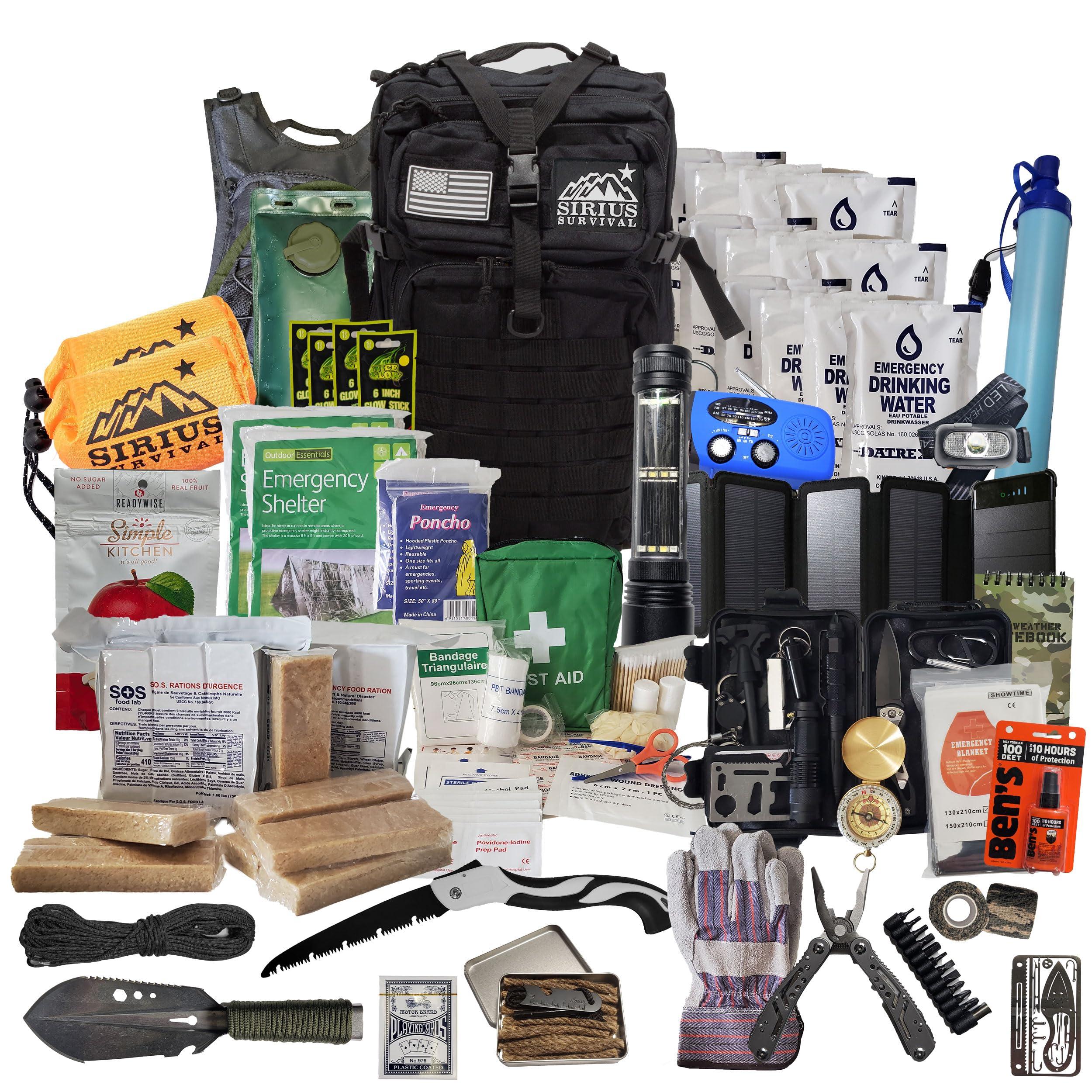Sirius Survival Sirius Survival Bug Out Bag - Premium Bugout Backpack Pre-Packed Survival Kit - Ultimate Bug Out Bag Backpack Survival Kit - Comprehensive Survival Bag - Go Bag Emergency Backpack (Black)