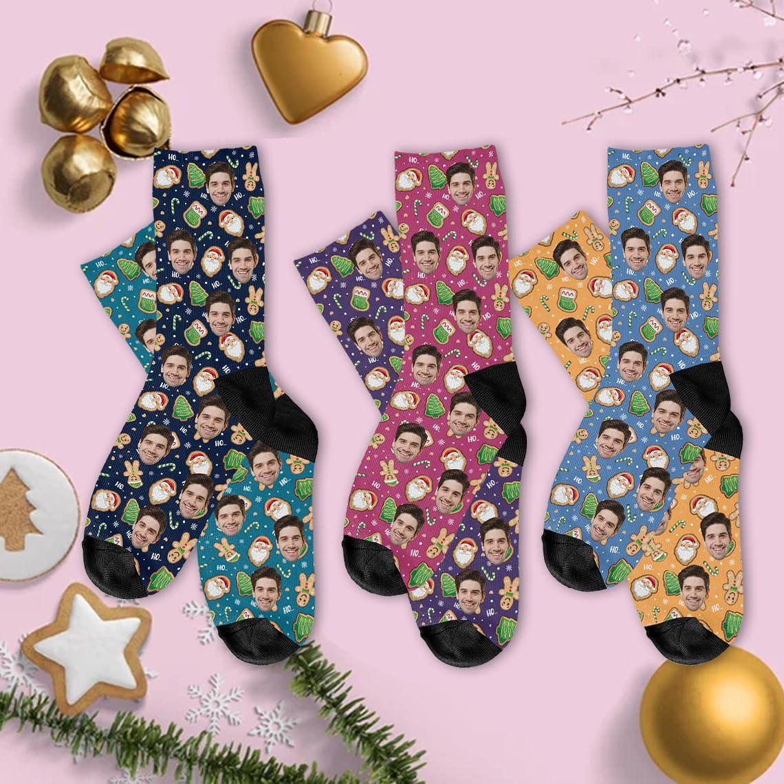NineFit Basics Custom Face Socks with Photo Novelty Crew Socks, Personalized Christmas Unisex Crew Sock Christmas Gifts for Men Women Made in USA (US, Alpha, One Size, Regular, Regular, Design 28)