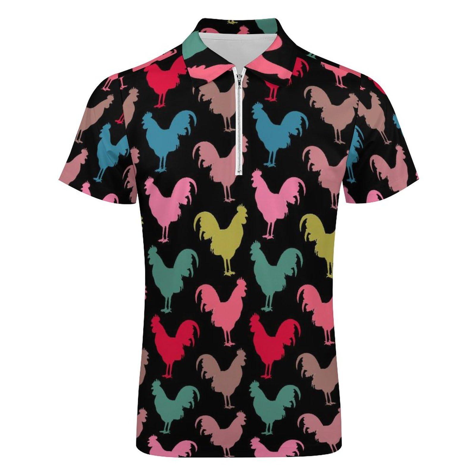 FORSJHSA Colorful Cock Rooster Men's Golf Polo Shirt Short Sleeve Casual Collared Slim Fit Tee