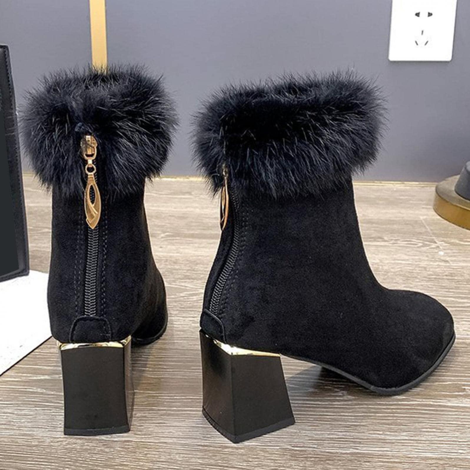 Bcshiye Bcshiye Womens Chunky Heels Ankle Booties Ankle Boots Chunky High Heels Zipper Short Boots Mid Heel Chelsea Boots