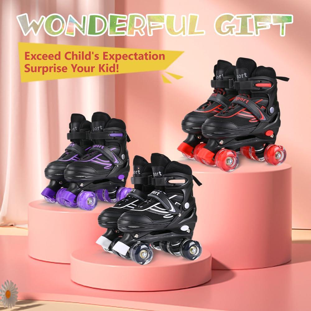 G MGY OLED G MGY OLED Roller Skates for Boys, 4 Size Adjustable Roller Skates with All Wheels Light up, Fun Illuminating Rollers Skates Suitable for Growing ChildrenBlack Red (Big Kids 1-4)