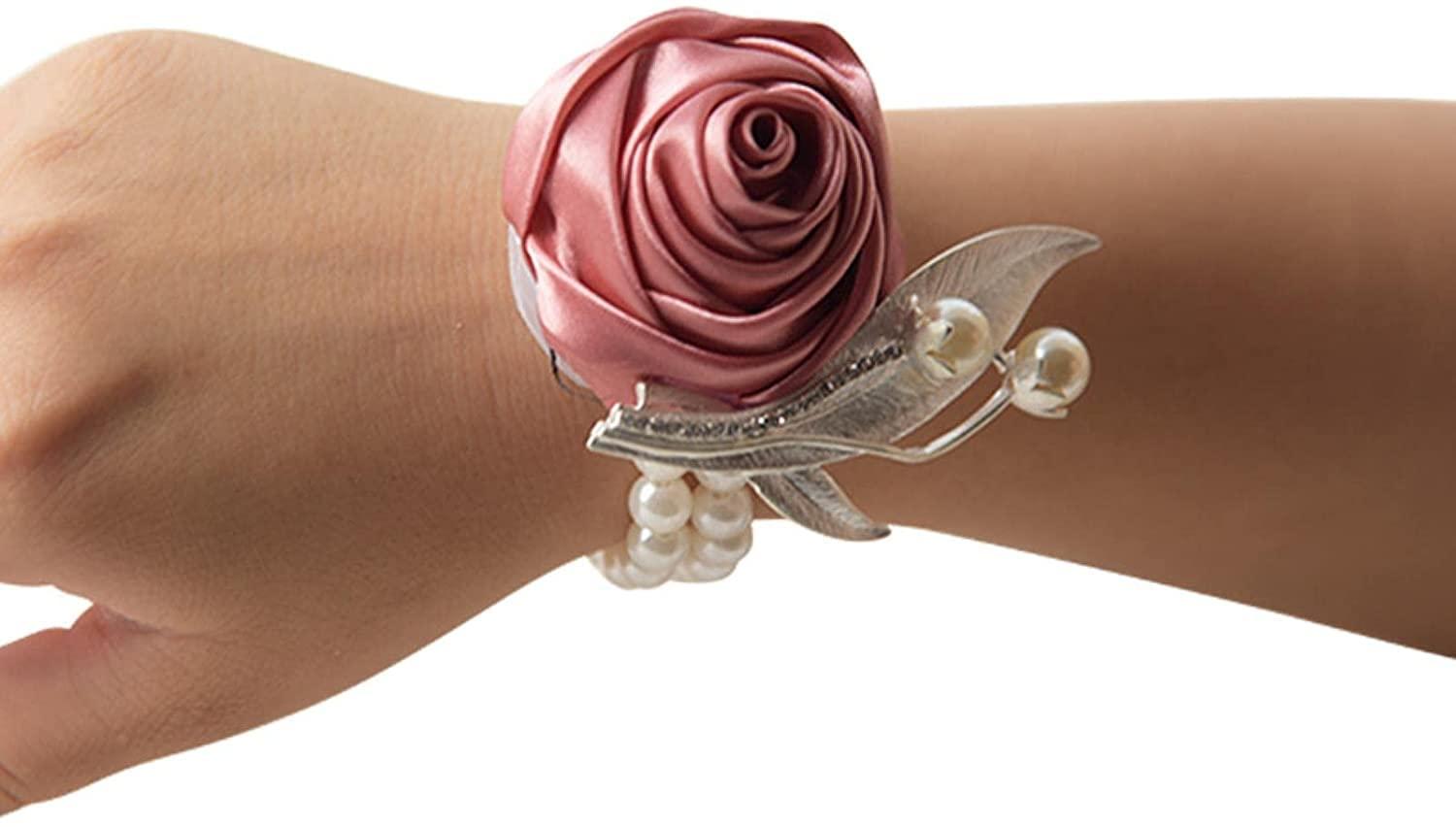 LSDRALOBBEB Corsages for Wedding Corsage and Boutonniere Set Wrist Corsage Hand Wrist Flower Pink Accessories Wedding Hands Bridal Wristband Flower Bracelet for Bridesmaids Bridesmaid Bracelet LSDRALOBBEB 1116(Co