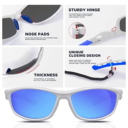 RIVBOS RIVBOS Polarized Sports Sunglasses Driving Sun Glasses Shades for Men Women for Cycling Baseball Running RB833-White&Blue