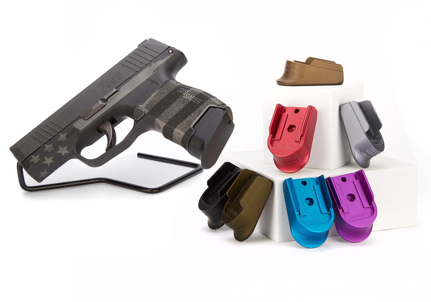 NDZ Performance NDZ Performance Magazine Base Plate Finger Extension for Sig P365 & P365 SAS 9MM Laser Engraved Anodized Aluminum in Gold, Made in The USA - Skull and Crossbones Jolly Roger
