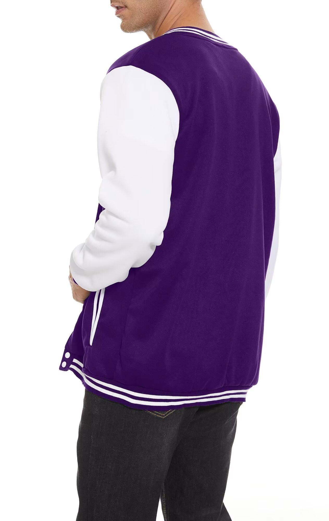 babyhealthy Men's Bomber Jacket Varsity Baseball Jackets Windbreaker Lightweight Slim Fit Button Down Letterman Jacket Purple