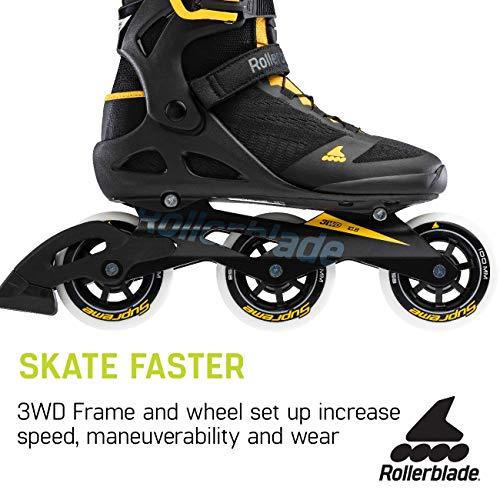 Rollerblade Rollerblade Macroblade 100 3WD Mens Adult Fitness Inline Skate, Black and Saffron Yellow, Performance Inline Skates