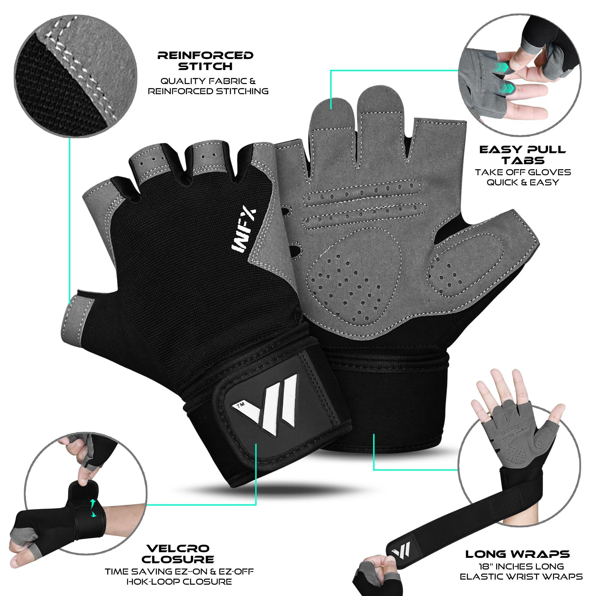 WESTWOOD FOX WESTWOOD FOX Gym Gloves Fitness Training Anti Slip Shock-Absorbing Weight Lifting Gloves Padded Grip Breathable Fingerless Workout Support for Men Women Cycling Exercise (Long Wristband, S)