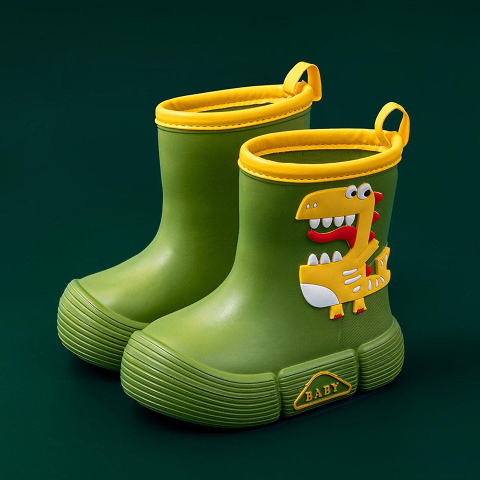 IWIHMIV Rainboots for Toddlers Boys Rain Boot Boys Rubber Boots Baby Rain Boot Toddler Rainboots Kid's Rain Boot Easy-On HandlesGreen,11