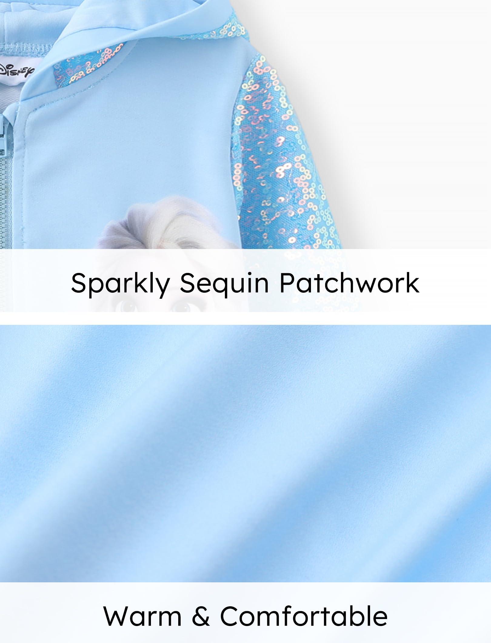 Disney Disney Frozen Elsa Toddler Girl Jacket Blue Sequin Snowflake Print Kids Zipper Hoodie Sweatshirt Coat Birthday Party School Christmas Clothes 5-6Y