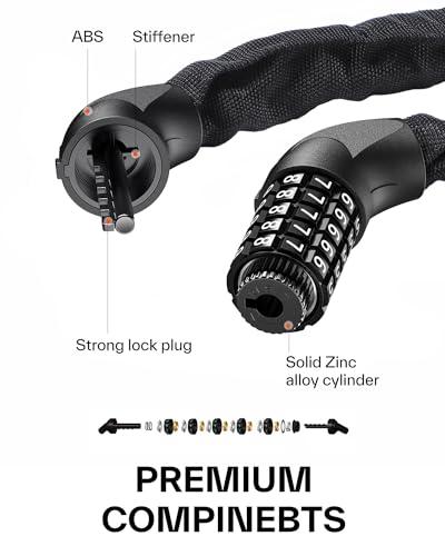 Sportneer Sportneer Bike Chain Lock Heavy Duty, Bicycle Lock with 5 Digit Combination Heavy Duty Anti Theft Keyless Security Bike Locks for Bicycle, Electric Bike, Scooter, Motorcycle, Door, Gate and Fence