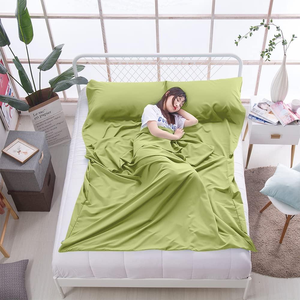 MongByYa MongByYa Sleeping Bag Liner Lightweight Compact Sleeping Bag Sack Portable Clean Travel Sheet Camping Sleep Sheet for Backpacking Hotel Hiking (Field Green, 82.7\" X 63)