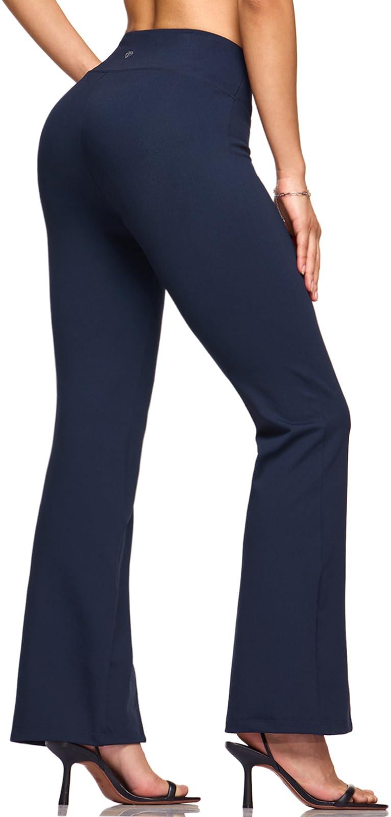 TSLA TSLA Women\'s Yoga & Dress Pants, Office Business Casual Work Slacks, Stretch Straight Leg/Bootcut Pants with 4 Pockets, Slit Bootcut Navy, Medium