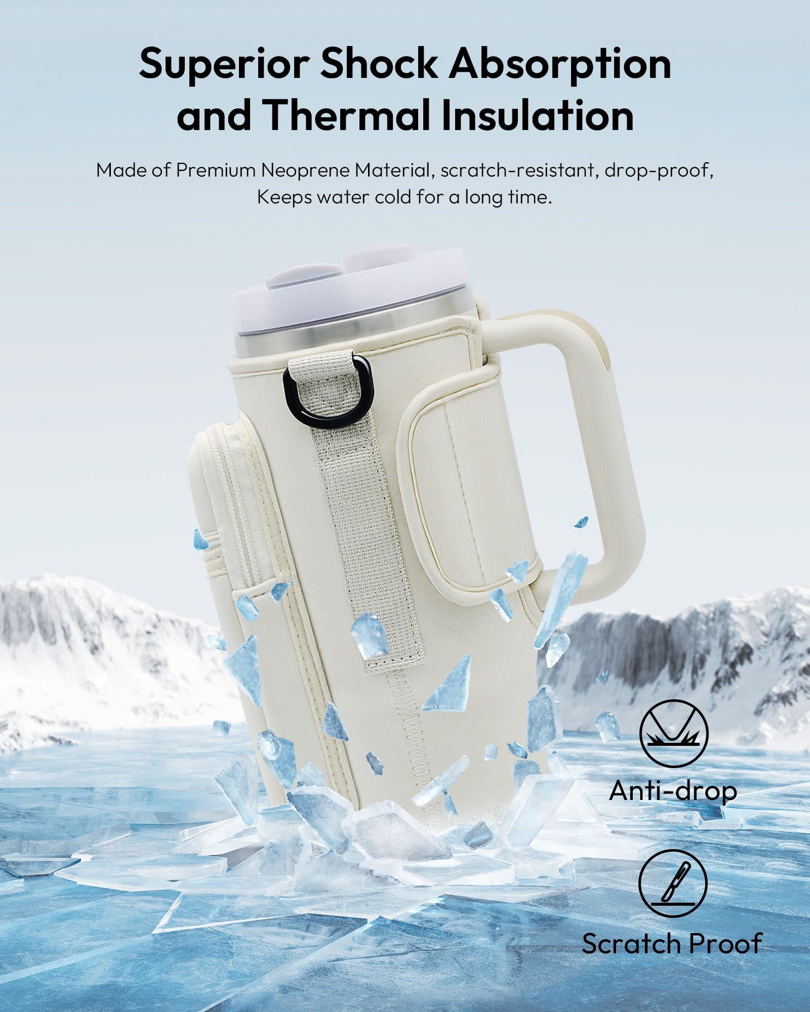 BILTRTE BILTRTE Water Bottle Carrier Bag for Stanley 40oz Tumbler with Phone Pocket, Water Bottle Holder Pouch with Adjustable Strap & Straw Cover for Hiking Travelling Camping