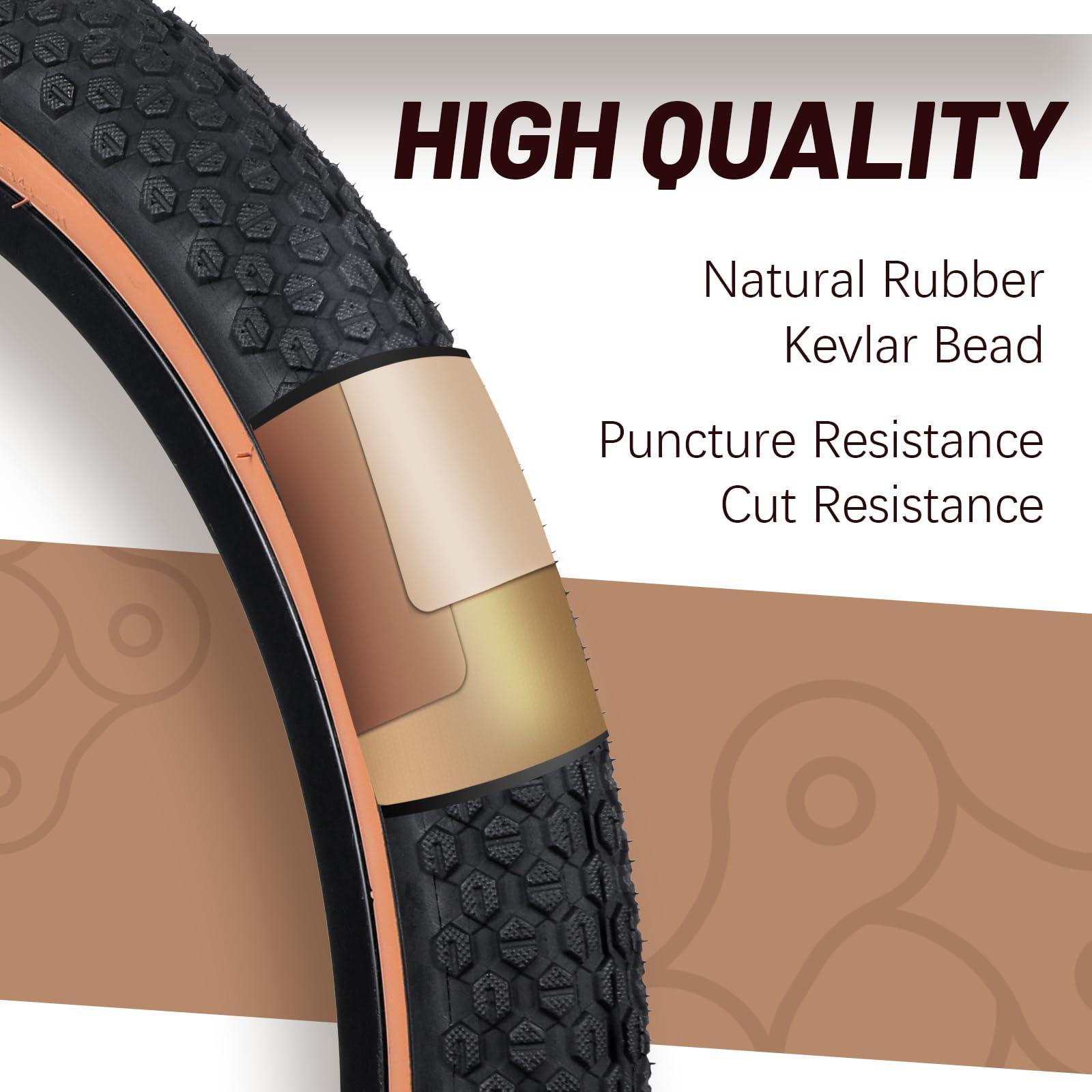 BWSHLF BWSHLF 20inch Mountain Bike Tires, 20 x 2.125 Inch, 2 Pack Replacement Black Folding MTB Bicycle Tire, Brown Sidewall