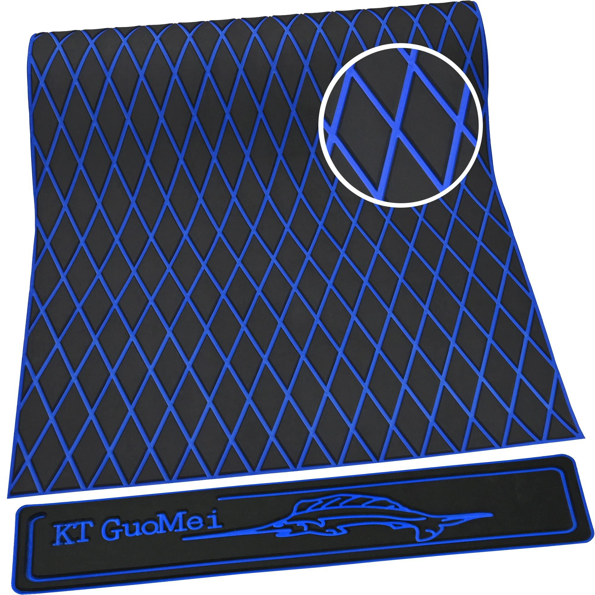 KT GuoMei KT GuoMei 94.5\" 37.8\" EVA Foam Boat Decking Sheet Faux Teak Decking Self-Adhesive Marine Yacht RV Swimming Pool Boat Flooring Motorboat Non-Skid (Dark Gray and Blue Stripes)