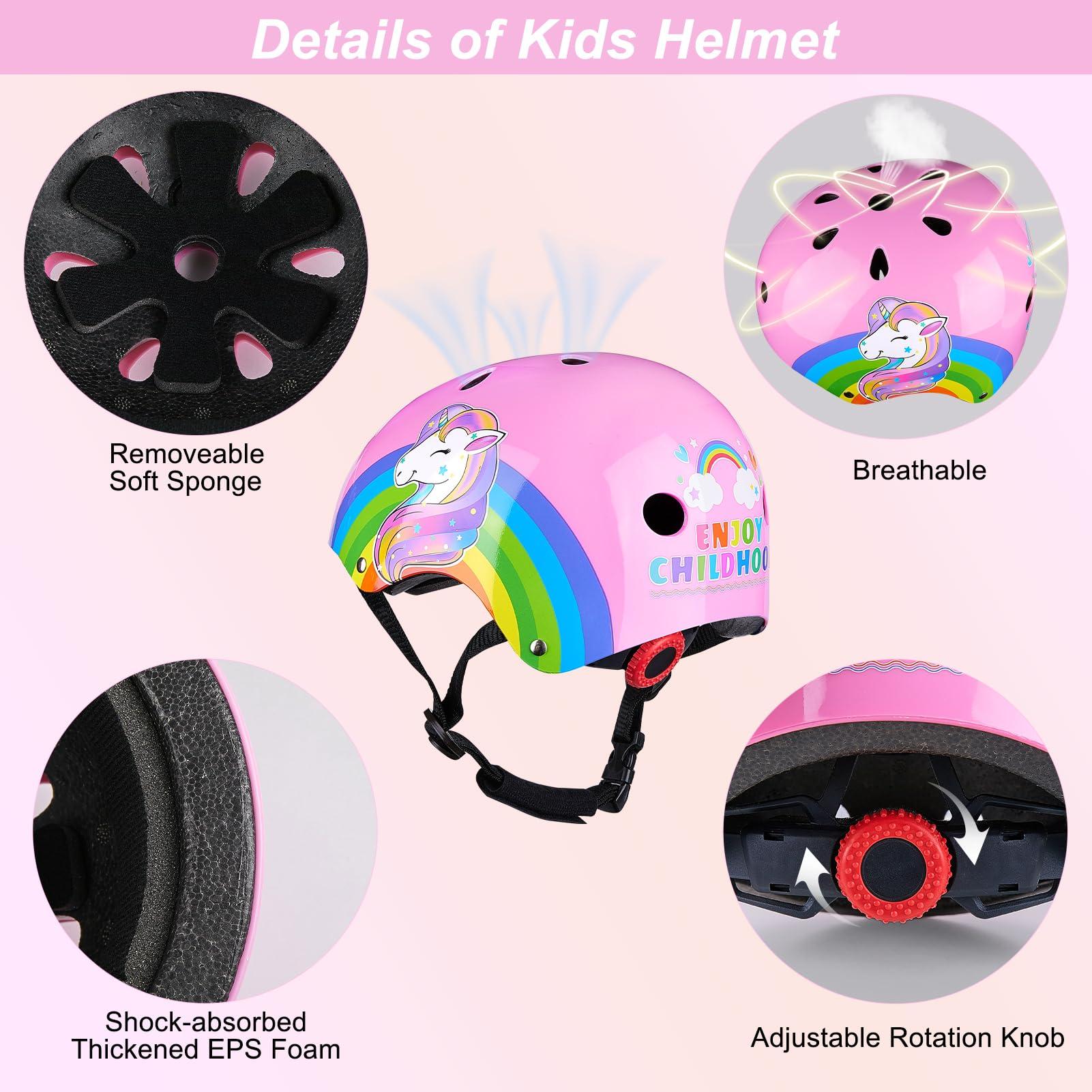 Unicorn Catcher Kids Bike Helmet, Kids Helmets Ages 5-8 with DIY Stickers Kids Knee Pads and Elbow Pads Set Unicorn Toddler Helmets Adjustable Girls Helmet for Age 3-5-8 fit Skateboarding, Roller Skates, Scooter