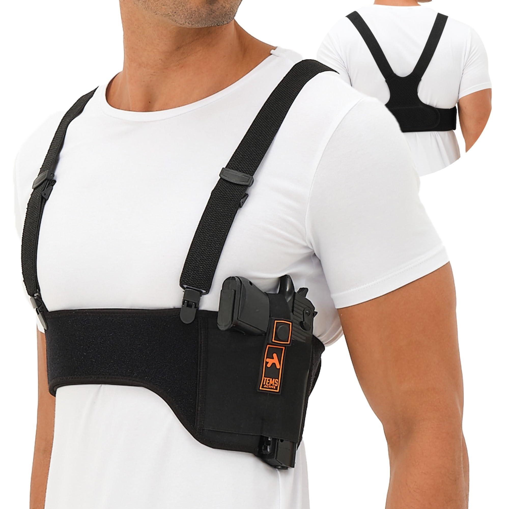 TEMS Active Tems Active Shoulder Holster for Concealed Carry Concealed Chest Holster, Universal Gun Holster for Men & Women Fits Glock, S&W, Sig and Most Pistols (39" (Fits Bust/Belly Sizes up to 36"), Right)