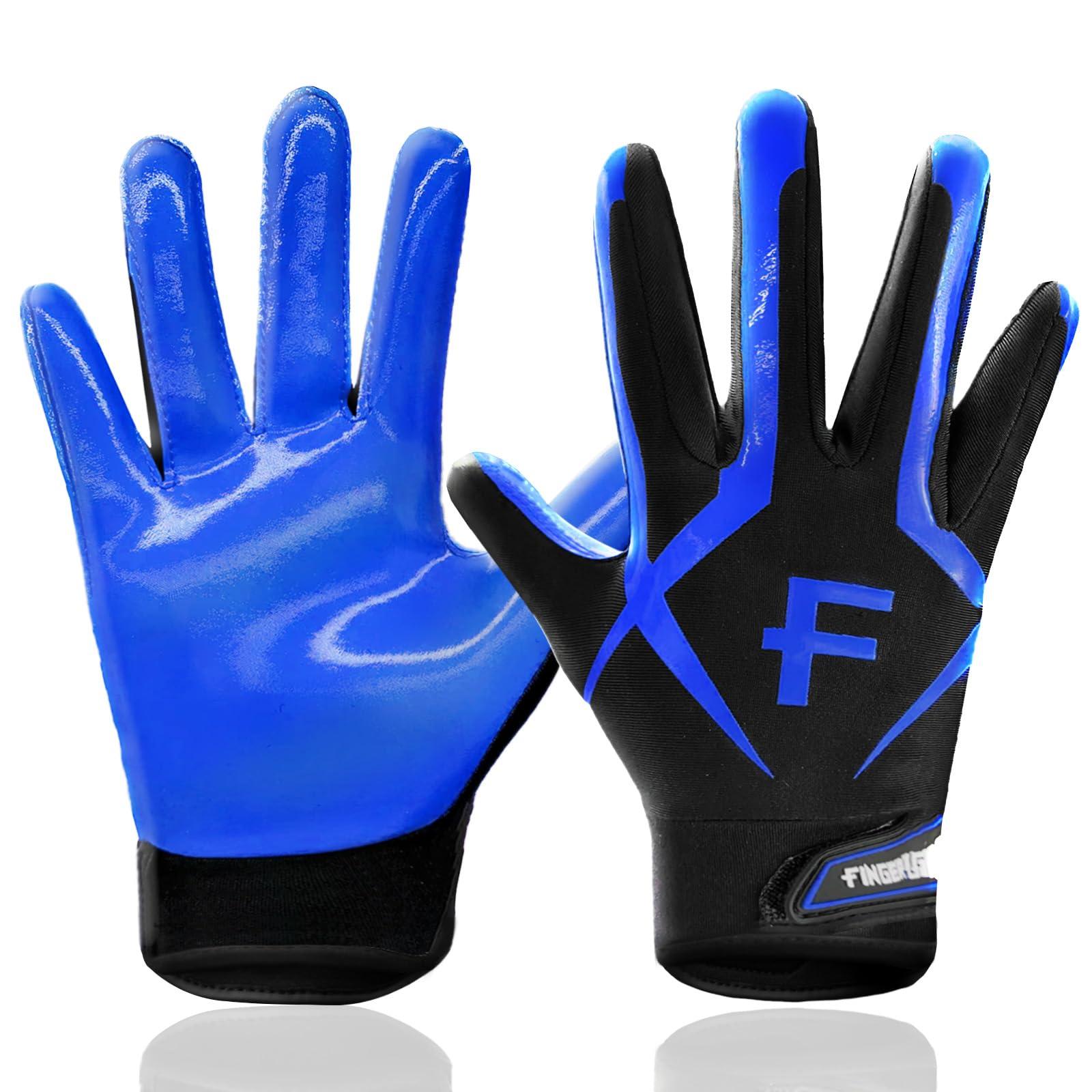 FINGER TEN FINGER TEN Football Receiver Gloves Youth Receiving Gloves Pro 3.0 Durable Breathable Flexible for Kids Boys Girls in White Red Black Blue Small Large Medium X-Large (A-Blue, Medium)