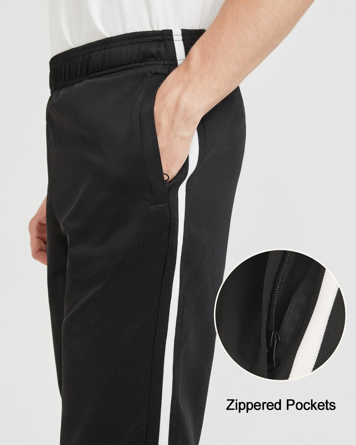 Zylioo Zylioo Tall Joggers for Men, Extra Long Inseam Sweatpants with 1-Side Stripe, Breathable Knit Fabric and Secure Zipper Pockets Black