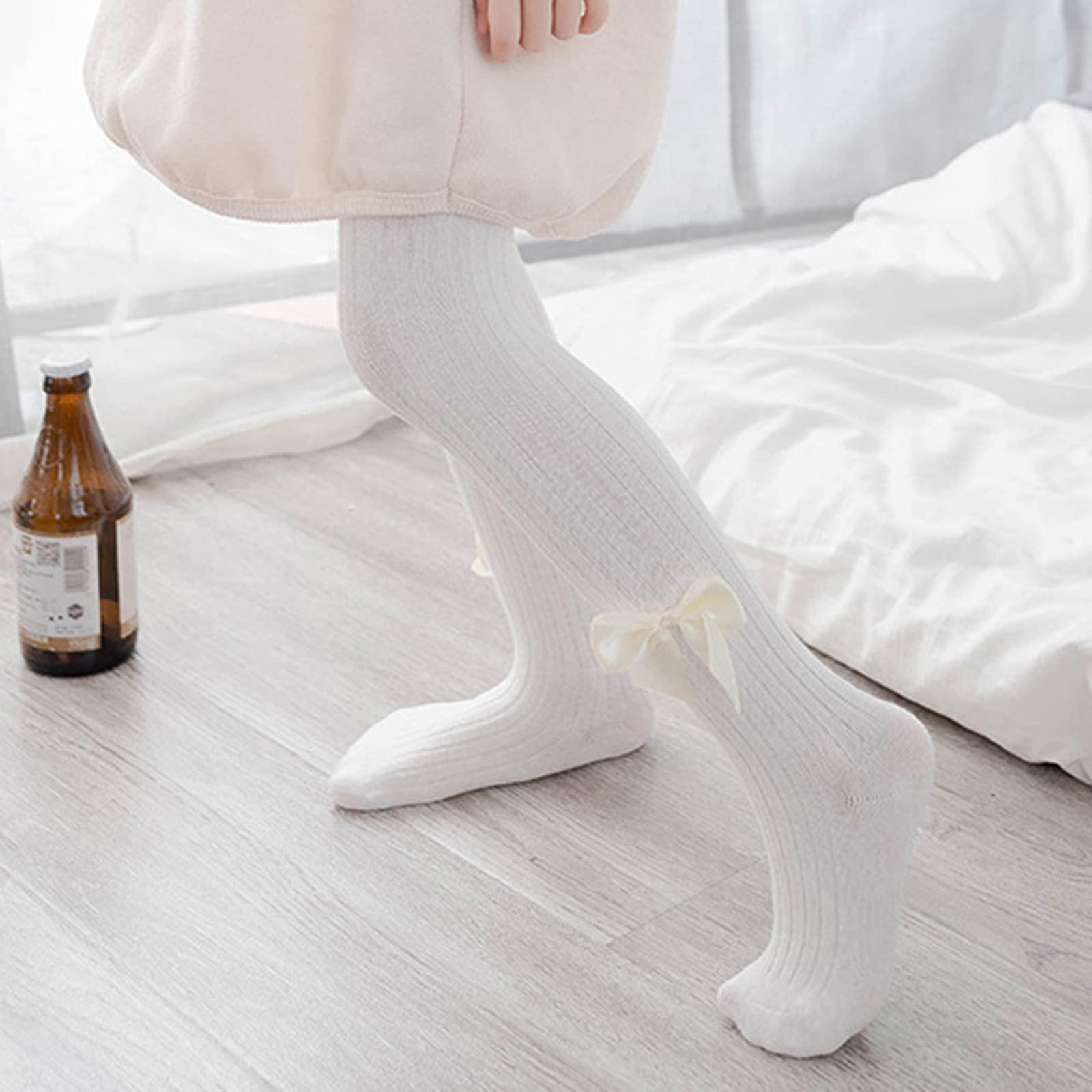 NineFit Basics Baby Tights for Toddler Girls Thick Cable Knit Seamless Stockings Pack Pantyhose Bow-Knot Fall (L2-White, 6-12 Months)