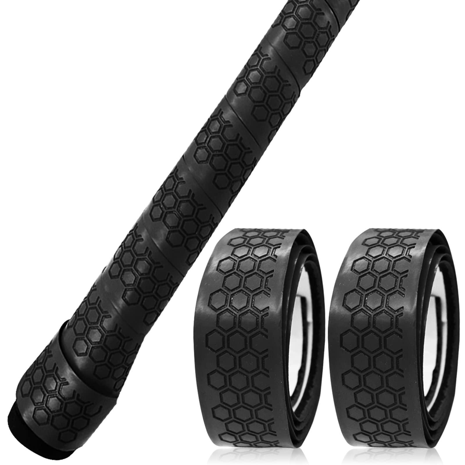 VEASAERS VEASAERS Bat Grip Tape Baseball Softball 2/4 Pack 40 inch 1.75mm Precut and Full Adhesive Back Pro Feel Soft Comfortable Tapes for Old Bats Handles (2 Pcs-Black Hexagon)