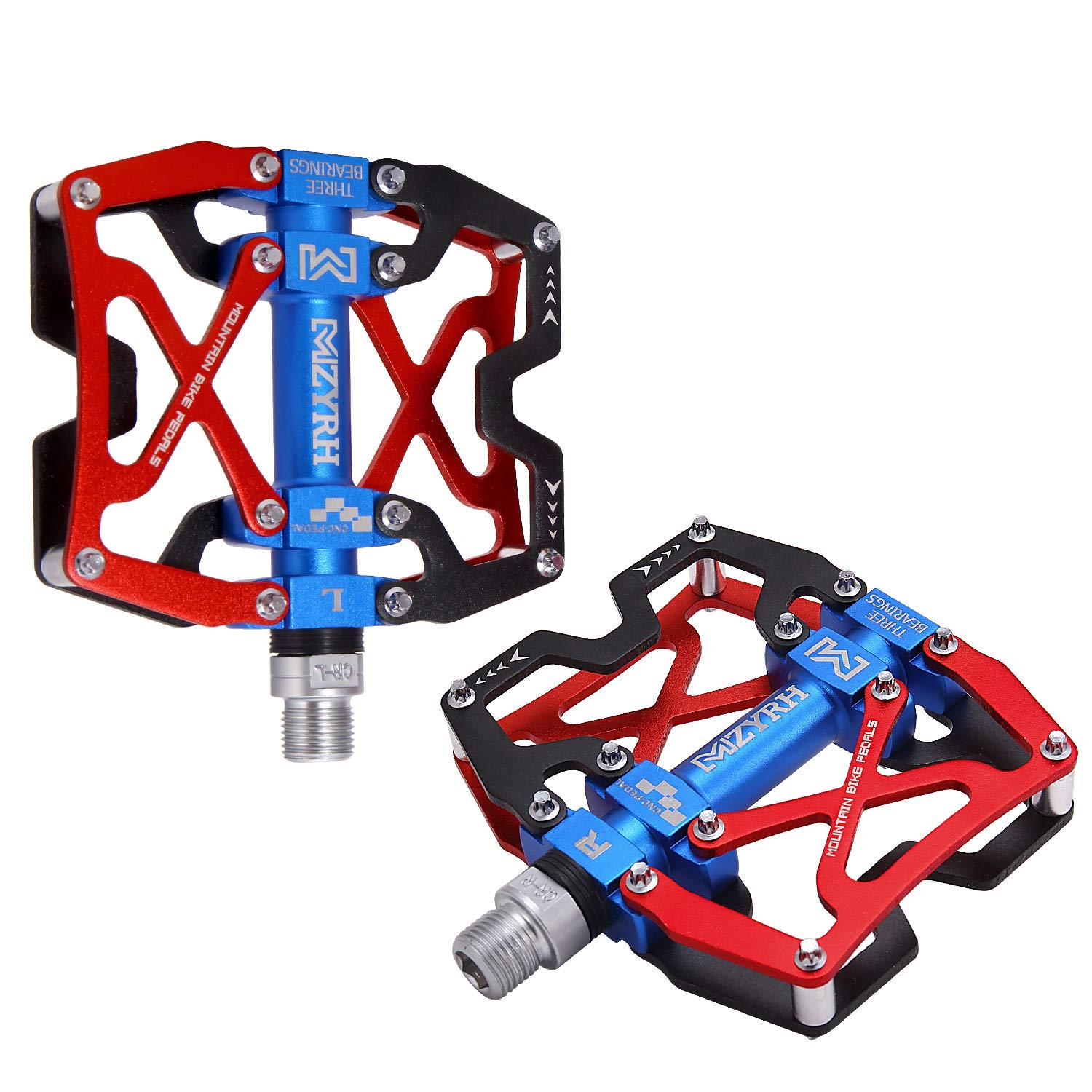 MZYRH MZYRH Mountain Bike Pedals, Ultra Strong Colorful CNC Machined 9/16" Cycling Sealed 3 Bearing Pedals(Red Blue Black 3 Bearings)