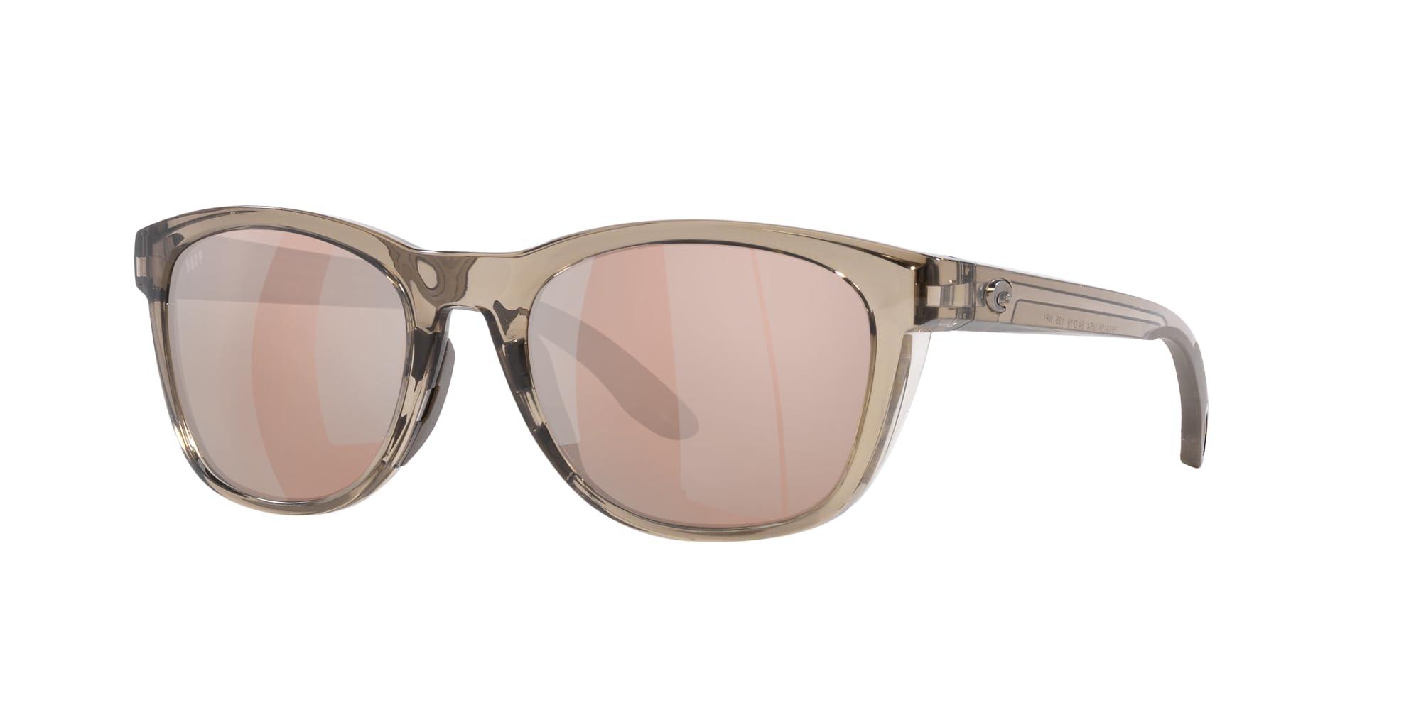 Costa Del Mar Costa Del Mar Womens Aleta Round Sunglasses, Taupe Crystal/Copper Silver Mirrored Polarized 580P, 54 mm