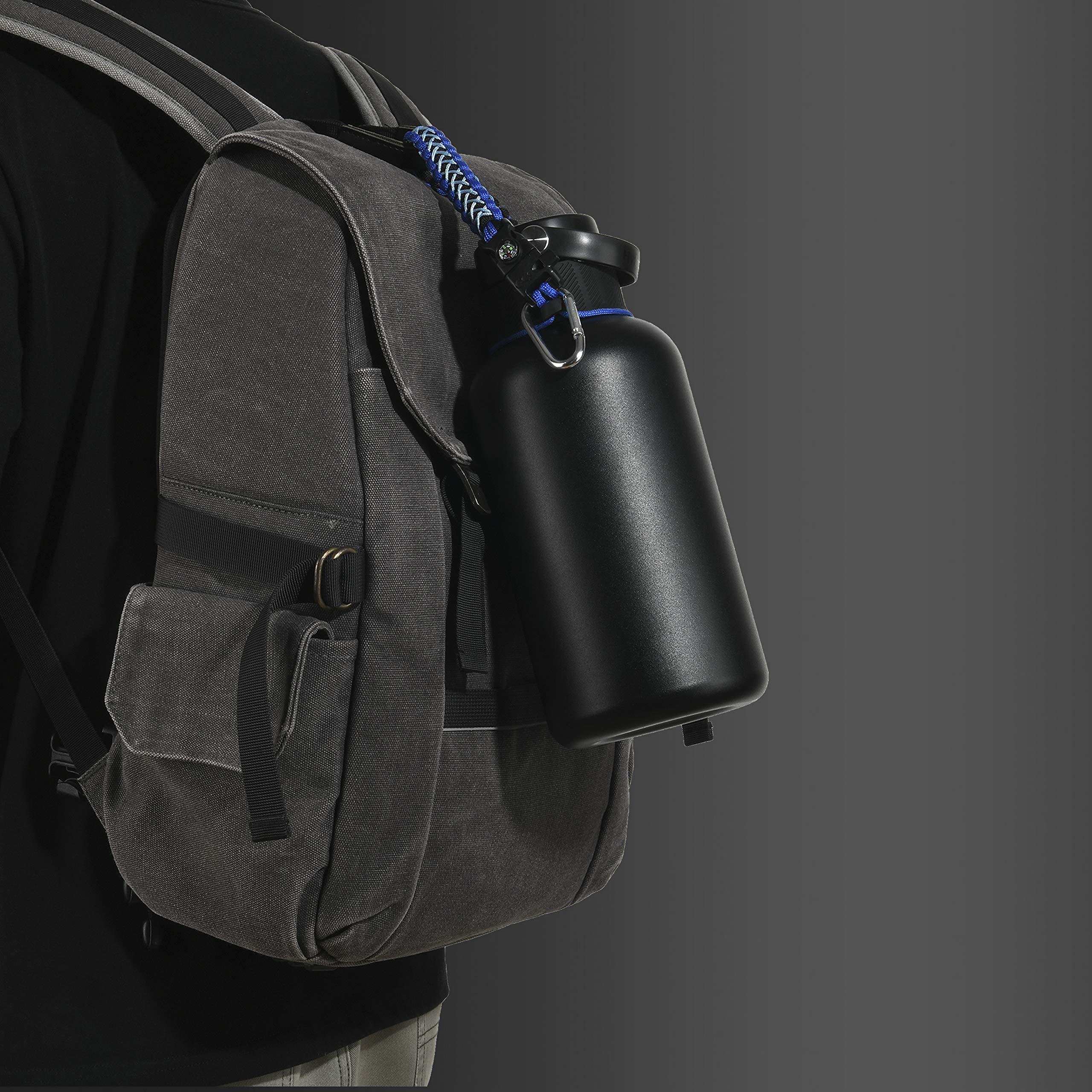 QeeCord QeeCord Paracord Handle Compatible with Hydro Flask 2.0 Wide Mouth Water Bottle Carrier with New Ring and Carabiner, 12oz, 16oz,18oz, 32oz, 40oz, 64oz (64 oz Wide Mouth, Blue)