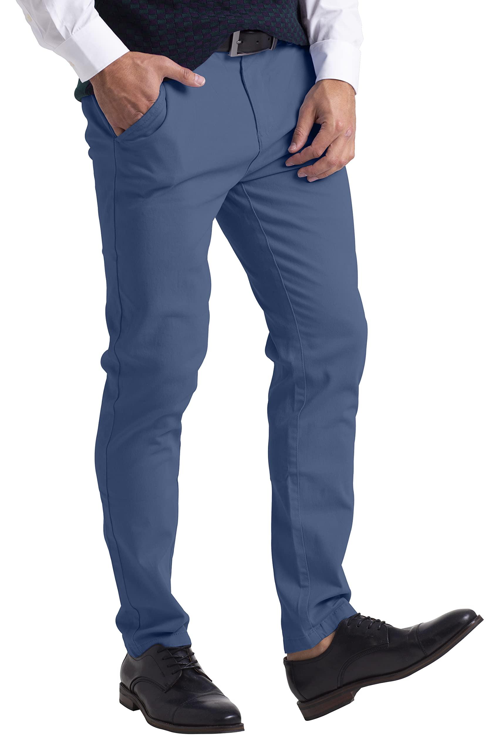 WESTACE westAce Mens Chino Pants Athletic-Fit Stretch Cotton Comfort Flat Front Casual Stretch Chino Pants All Waist 30W- 40W (Pale Blue, 34W x 34L)