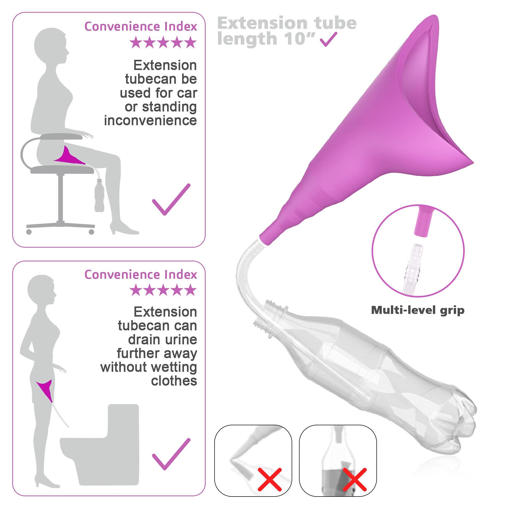 Syarme Female Urination Device,Portable Reusable Urinal Funnel with Extension Tube,Small Folding Storage,Suitable for Travel, Festivals, Camping,Traffic Jams,Etc,Includes Waterproof Bag,Waterproof Cup