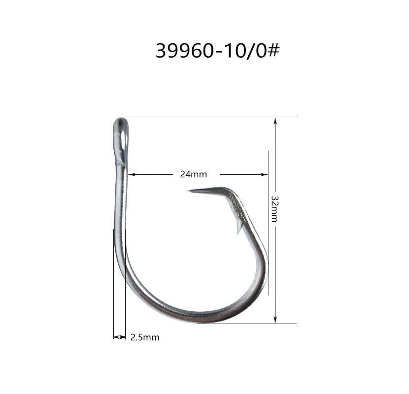 Cuoyuqie Cuoyuwie 20pcs Tuna Circle Hook Stainless Steel Saltwater Fishing Hooks Big Game 10/0-24/0 (10/0 20pcs)