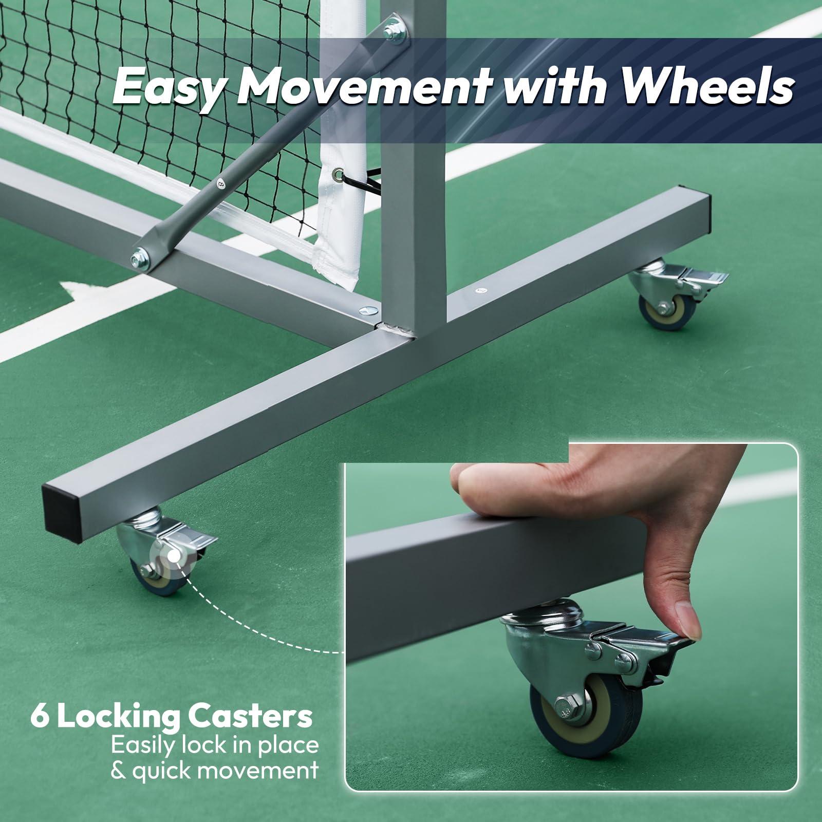 A11N SPORTS A11N Pro Pickleball Net with Wheels and Hand Winch, Tournament Regulation Size, Anti-Sag Design, Perfect for Outdoor Court & Indoor Gym Floor