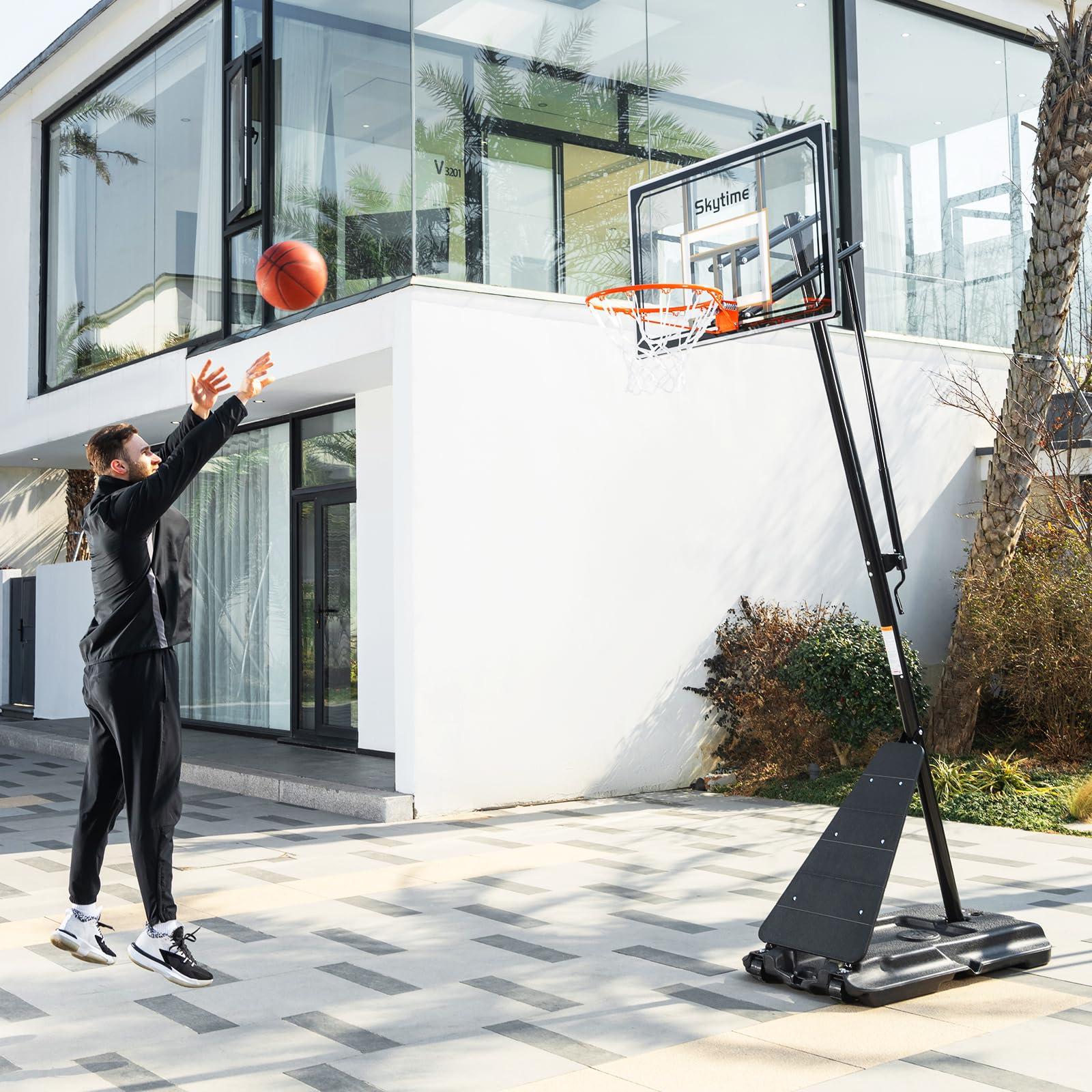 Skytime Skytime Basketball Hoop,Portable Basketball Hoop Outdoor with Shatterproof 44in PC Backboard,5.3-10ft Height Stepless Regulation Basketball Goal System with Rebound PlateBlack
