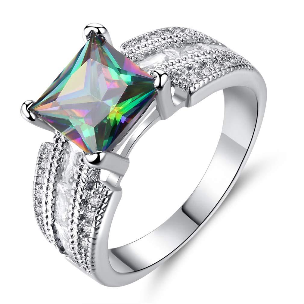 YAZILIND YAZILIND Square Shape Colorful Cubic Zirconia Wedding Engagement Rings Women Valentine's Day Jewelry(Size 7)