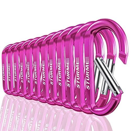 STURME 3\" Aluminum D Ring Carabiners Clip D Shape Spring Loaded Gate Small Keychain Carabiner Clip Set for Outdoor Camping Mini Lock Snap Hooks Spring Link Key Chain Durable Improved 12 PCS (Fuschia)
