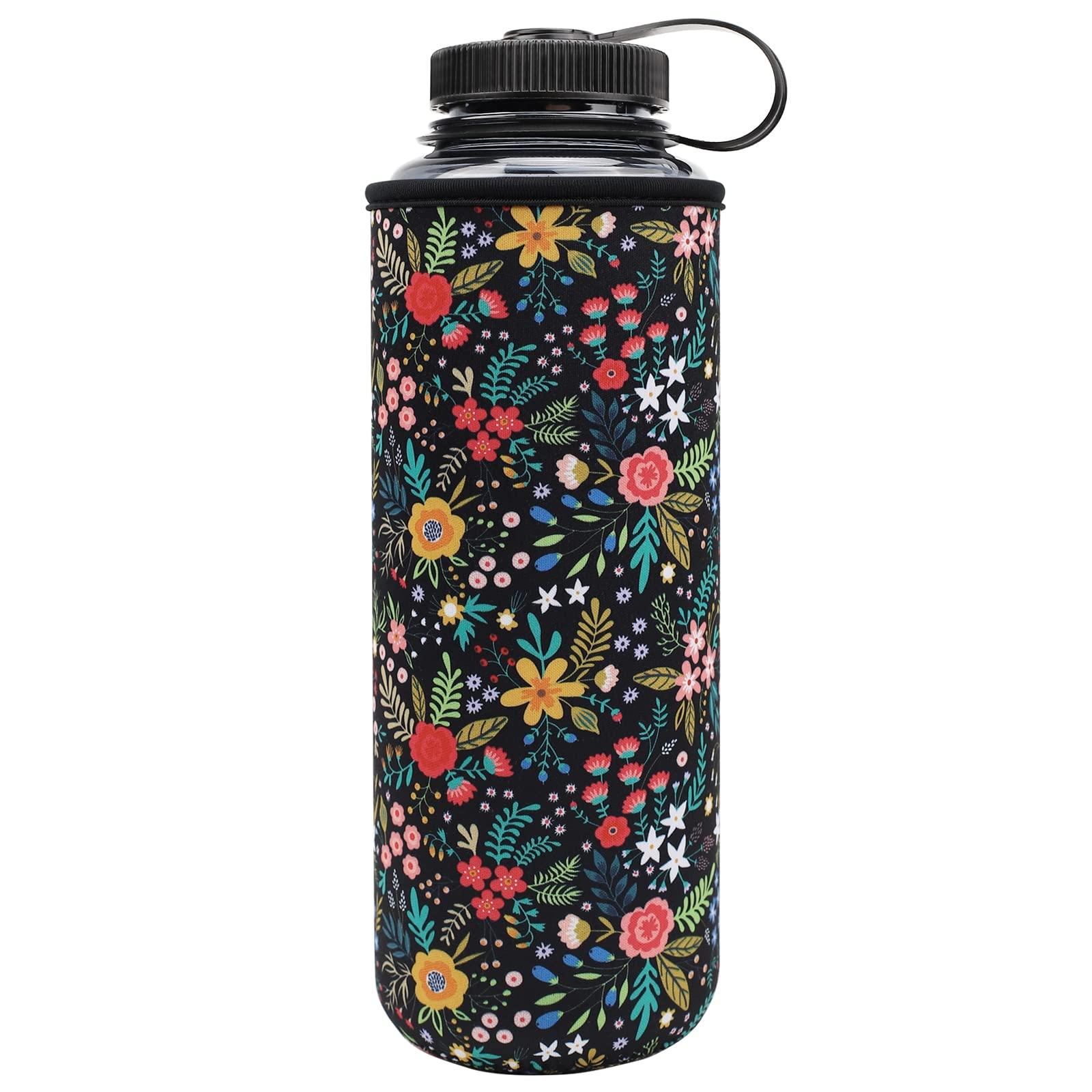 YR YR Reusable Neoprene Insulator Sleeve Holder for Nalgene Water Bottle, Water Bottle Cooler for Nalgene, Water Bottle Sleeve fits Nalgene (Little Flower, 48oz)
