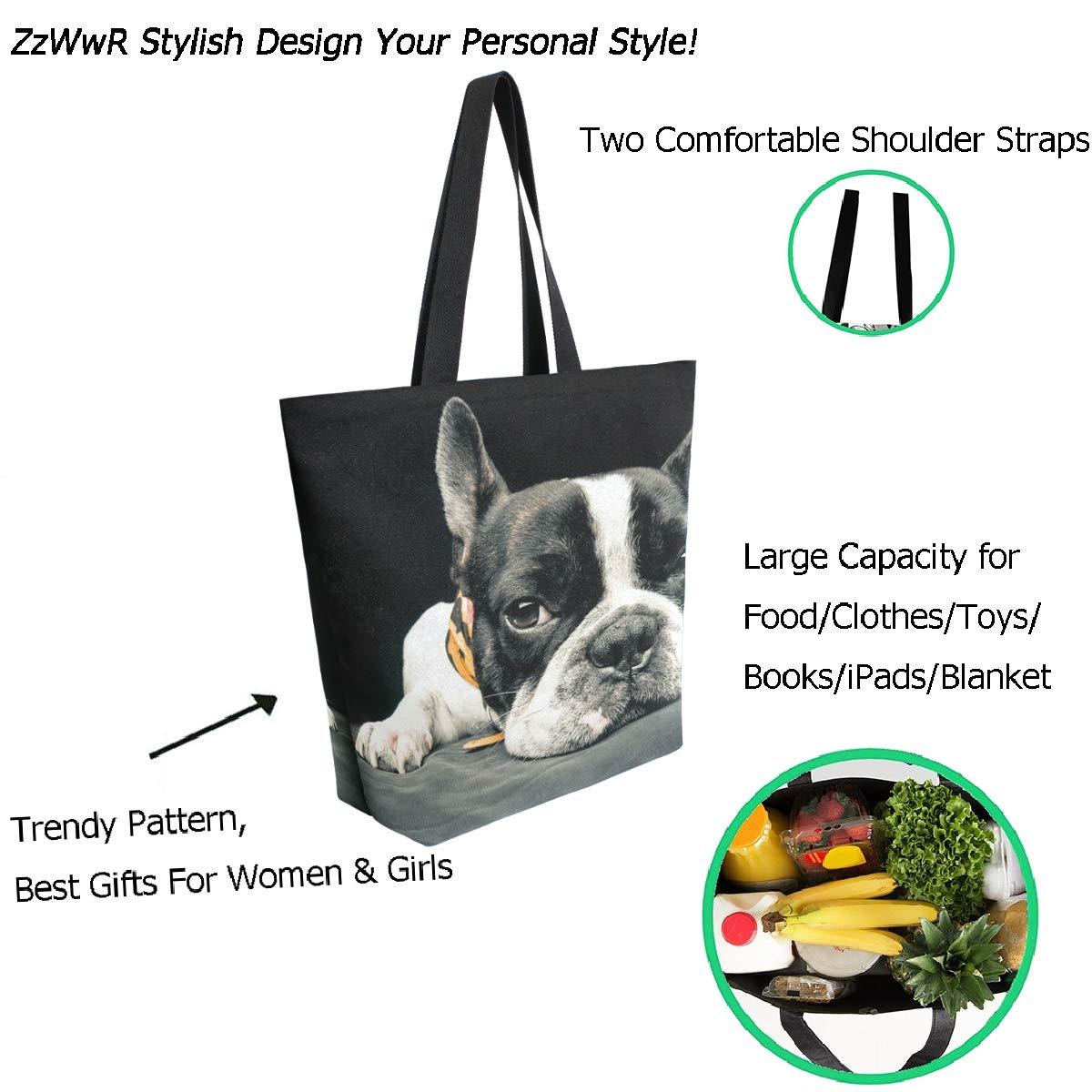 ZzWwR ZzWwR 3d Cute French Bulldog Extra Large Canvas Shoulder Tote Top Handle Bag for Daily Gym Beach Travel Shopping