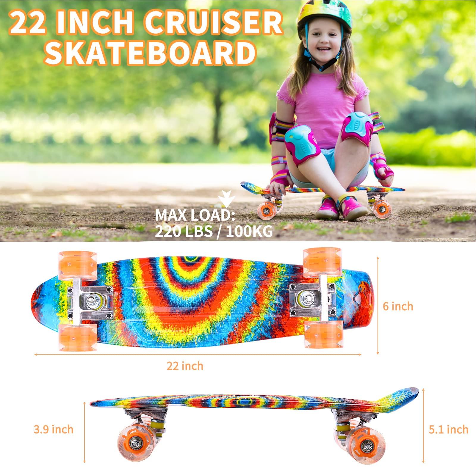 Kqpoinw Kqpoinw Kids Skateboard,22\" Complete Skateboards for Kids,Teens,Grils,Beginners,Skate Board,Rainbow Skateboards with Colorful LED Light up Wheels,Skate Tool, Ideal Gift for Girls,Kids,Teens.