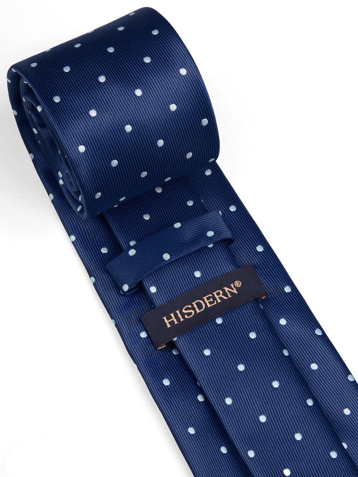 HISDERN HISDERN Navy Blue Ties for Men Formal Business Woven Silk Tie and Pocket Square Classic Polka Dot Ties for Men Wedding Party Neckties Handkerchief Set