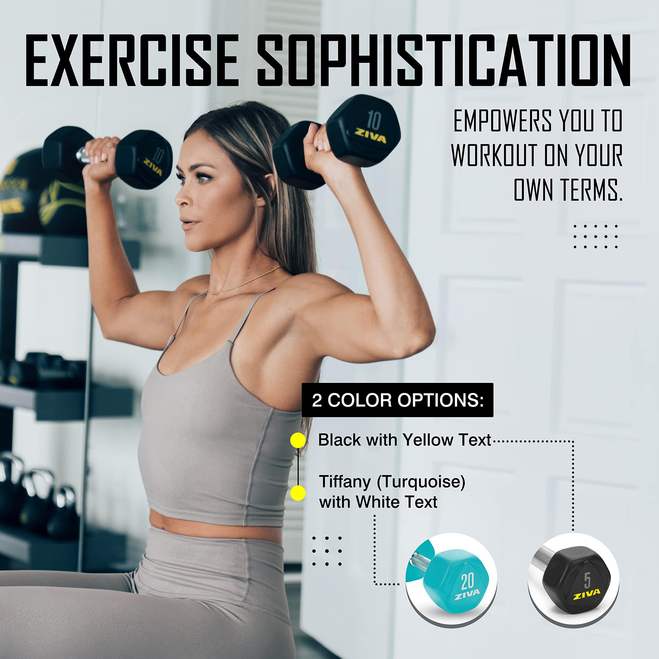 ZIVA ZIVA Performance RPU Hex Dumbbells Solid Steel Core, Premium Urethane Rubber Encasing, Corrosion Resistant - Commercial Grade for Rigorous Exercise, Strength Training - Pair of Two Dumbbell, 45 lb.