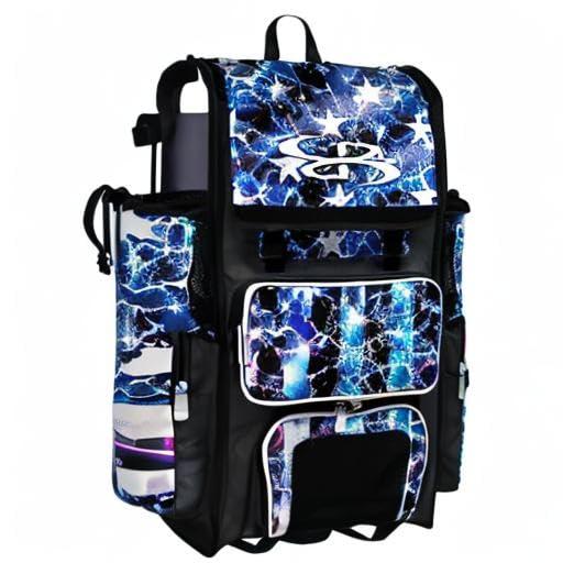 Boombah Boombah Rolling Superpack 2.0 Baseball/Softball Gear Bag - 23-1/2\" x 13-1/2\" x 9-1/2\" - USA Banner Black/Royal Blue/White - Telescopic Handle - Holds 4 Bats - Wheeled Version