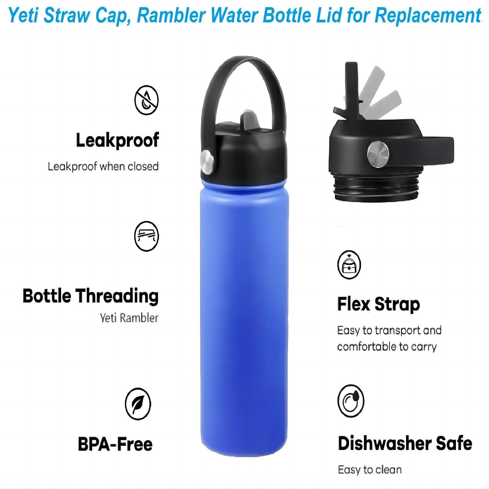 FLORAPELL Straw lid for Yeti Rambler 18 26 36 64 oz, Lid with Straws and Flexible Handle, Replacement Cap for Yeti 18oz 26oz 36oz 64oz Rambler Water Bottle Straw Cap (Black+Stone - 2 Pack)