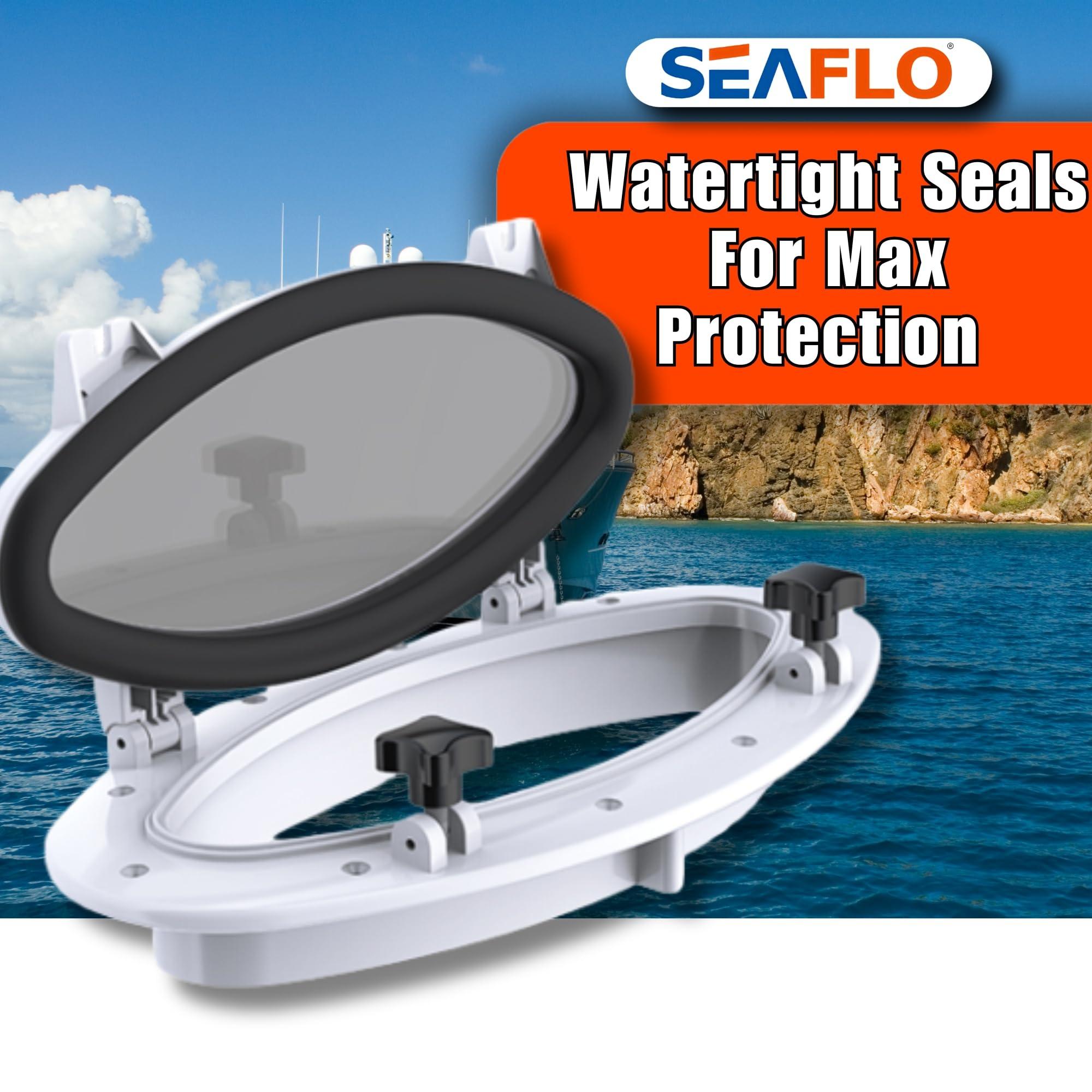 SEAFLO SEAFLO 16.1\" x 8.6\" Elliptical Oval Porthole Portlight Window - ABS Plastic & Tempered Glass, White, for Boat, Yacht, and Marine Applications
