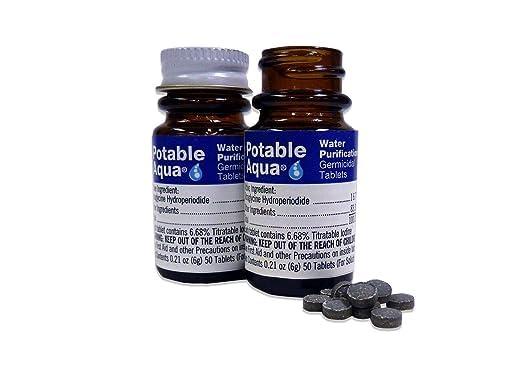 potable aqua Potable Aqua Water Purification Tablets, Portable and Effective Water Purification Solution for Camping, Hiking, Emergencies, Natural Disasters and International Travel, Two 50ct Bottles, Blue